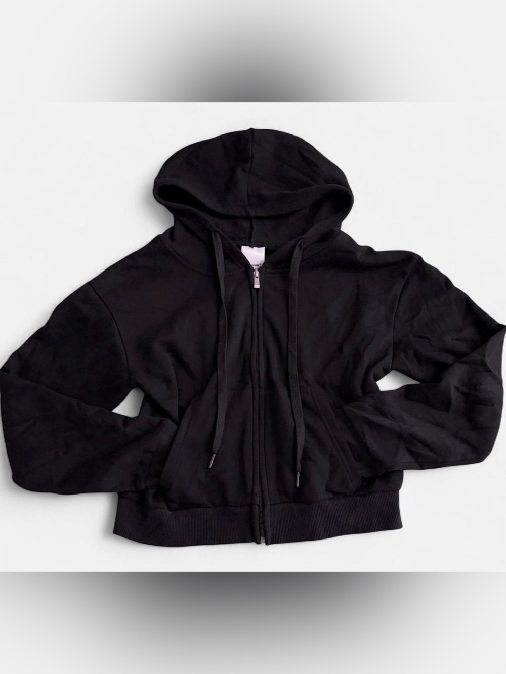 Black Cropped Zip Up Hoodie Women’s Small Cotton Fleece